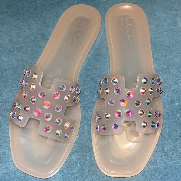 Nicole Miller brand new jelly slides with multicolor stones on them, size 7 - Picture 1 of 8
